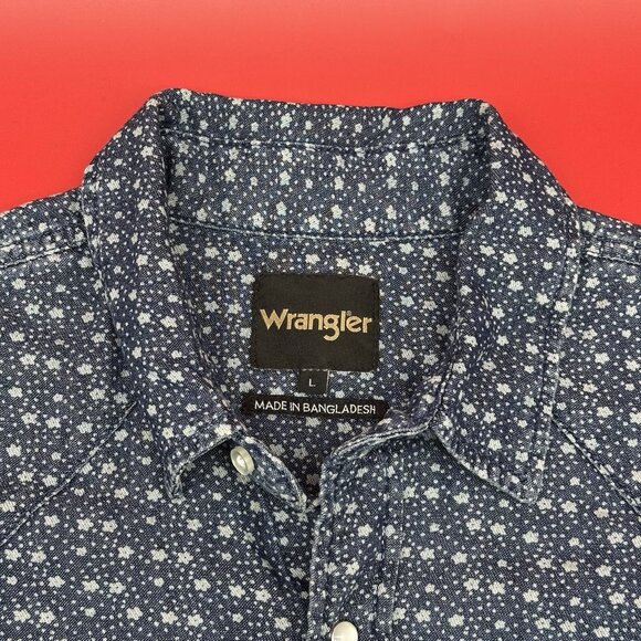 Wrangler Western Men's Size Large Blue Star Print Pearl Snap Rodeo Cowboy Shirt - Picture 4 of 11